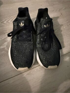 adidas Women’s Black Knit Sneakers with White Sole